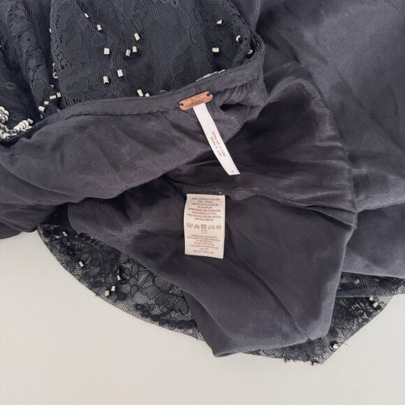 Free People Embellished Beaded Black Lace Long Sleeve Low Back Maxi Dress Size 6 - Picture 8 of 9